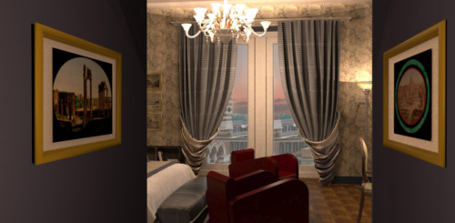 Arte Dell' Abitare - Progetto di Restyling  dell' Hotel  "La Griffe" - Stanza d' Albergo - Rendering : Maria Gabriella Milinci - Charlotte Brancuci